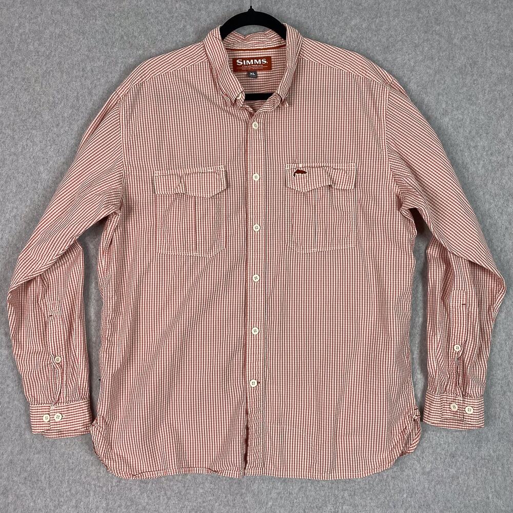 Simms Shirt Mens XL Pink Plaid Long Sleeve Button Up Pockets